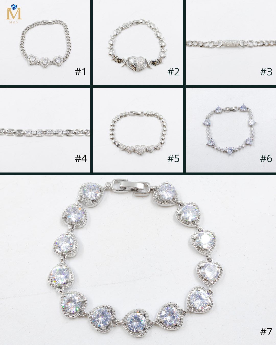 Cadenas de Pulseras Plateadas con Piedras M9 Oro Laminado