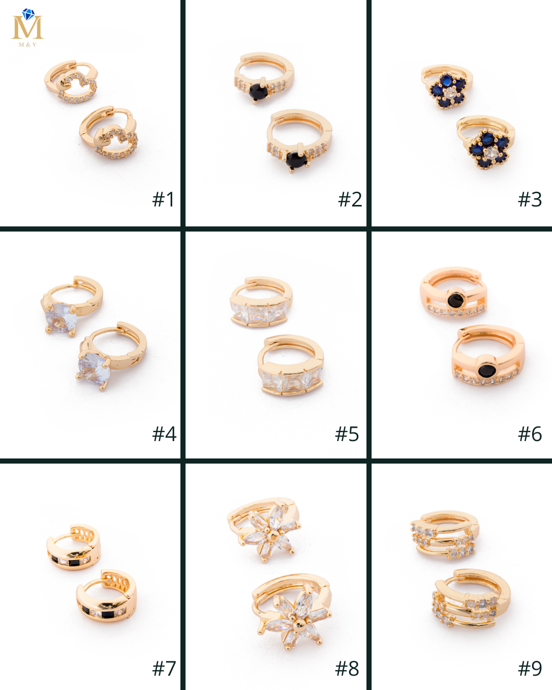Aretes con piedras M9 Oro laminado