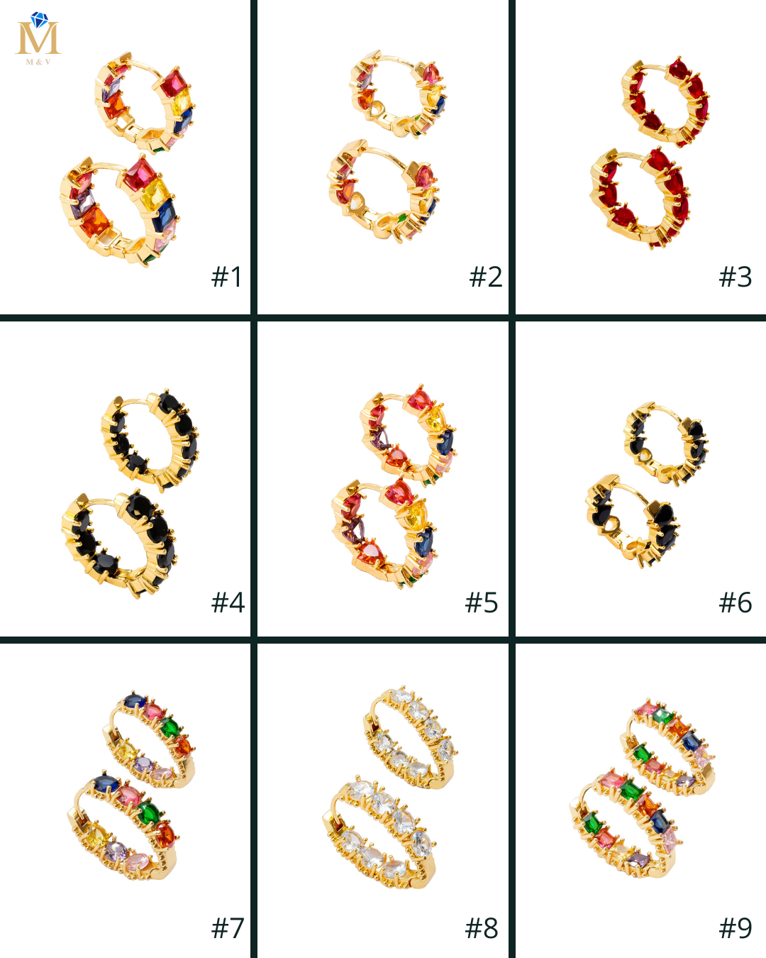 Aretes Huggies con Piedras M3 Oro Laminado