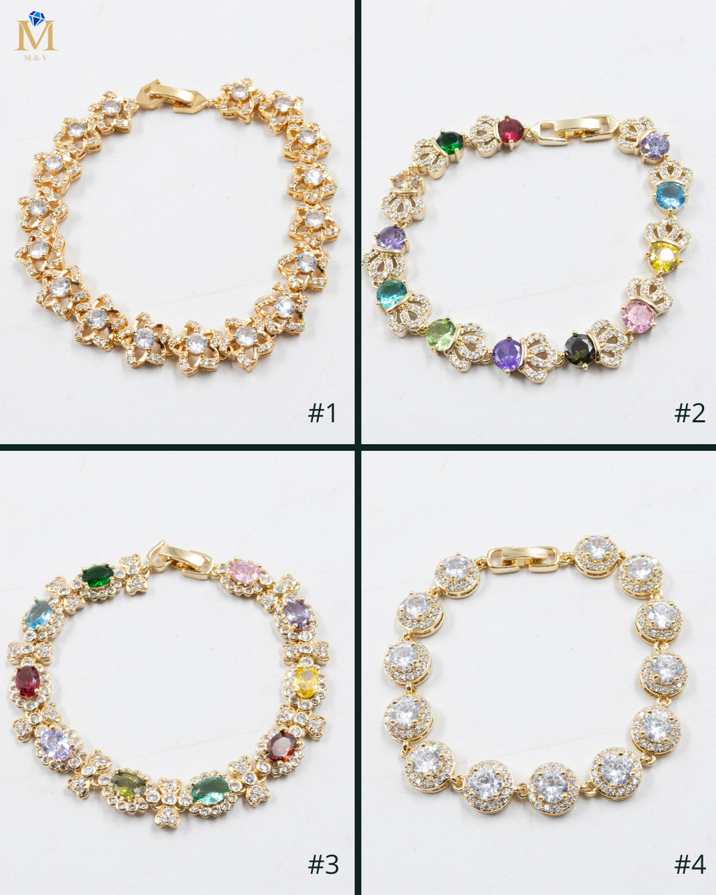 Pulseras Doradas con Piedras M13 Oro Laminado