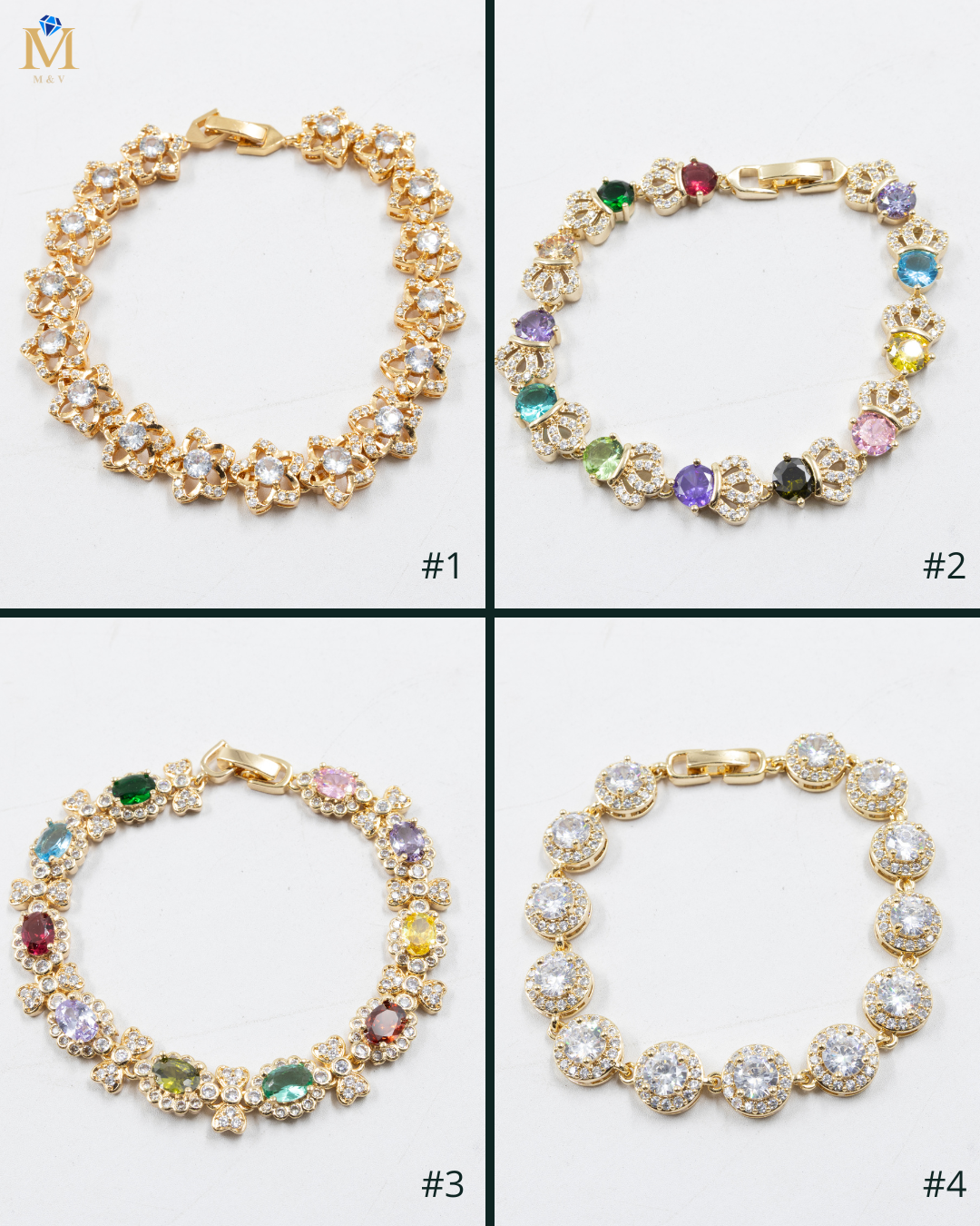 Pulseras Doradas con Piedras M13 Oro Laminado