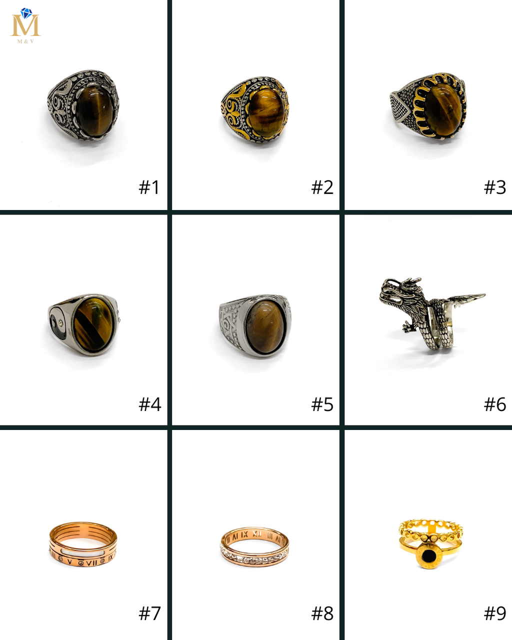 Anillo Plateado, Dorado y Bronce Acero Inoxidable M22