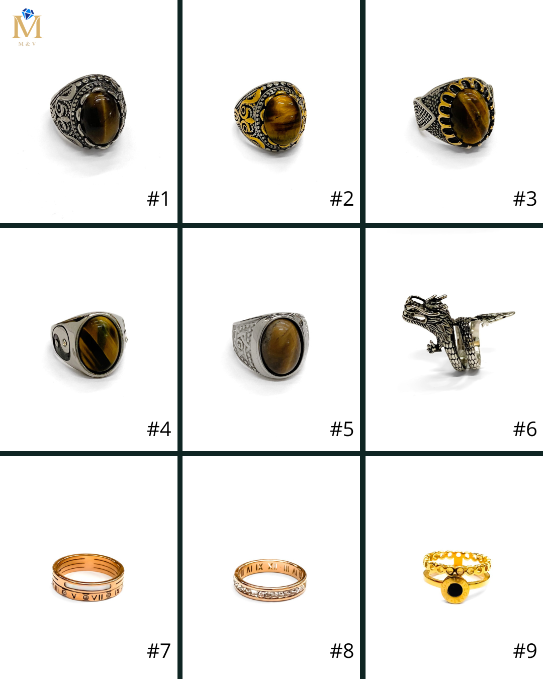Anillo Plateado, Dorado y Bronce Acero Inoxidable M22