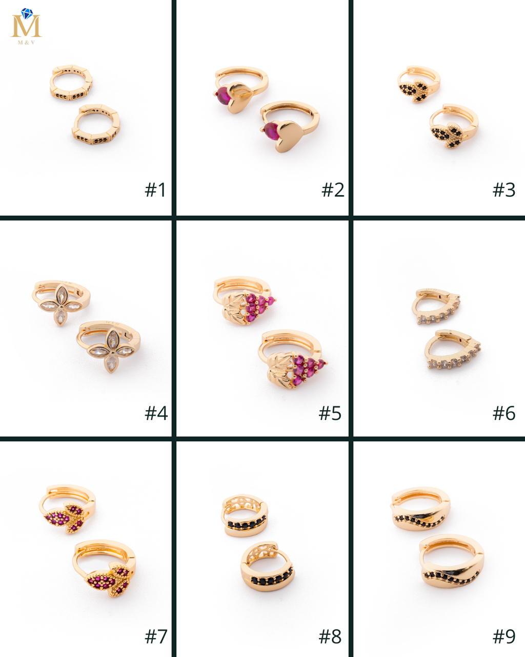 Aretes con piedras M5 Oro laminado