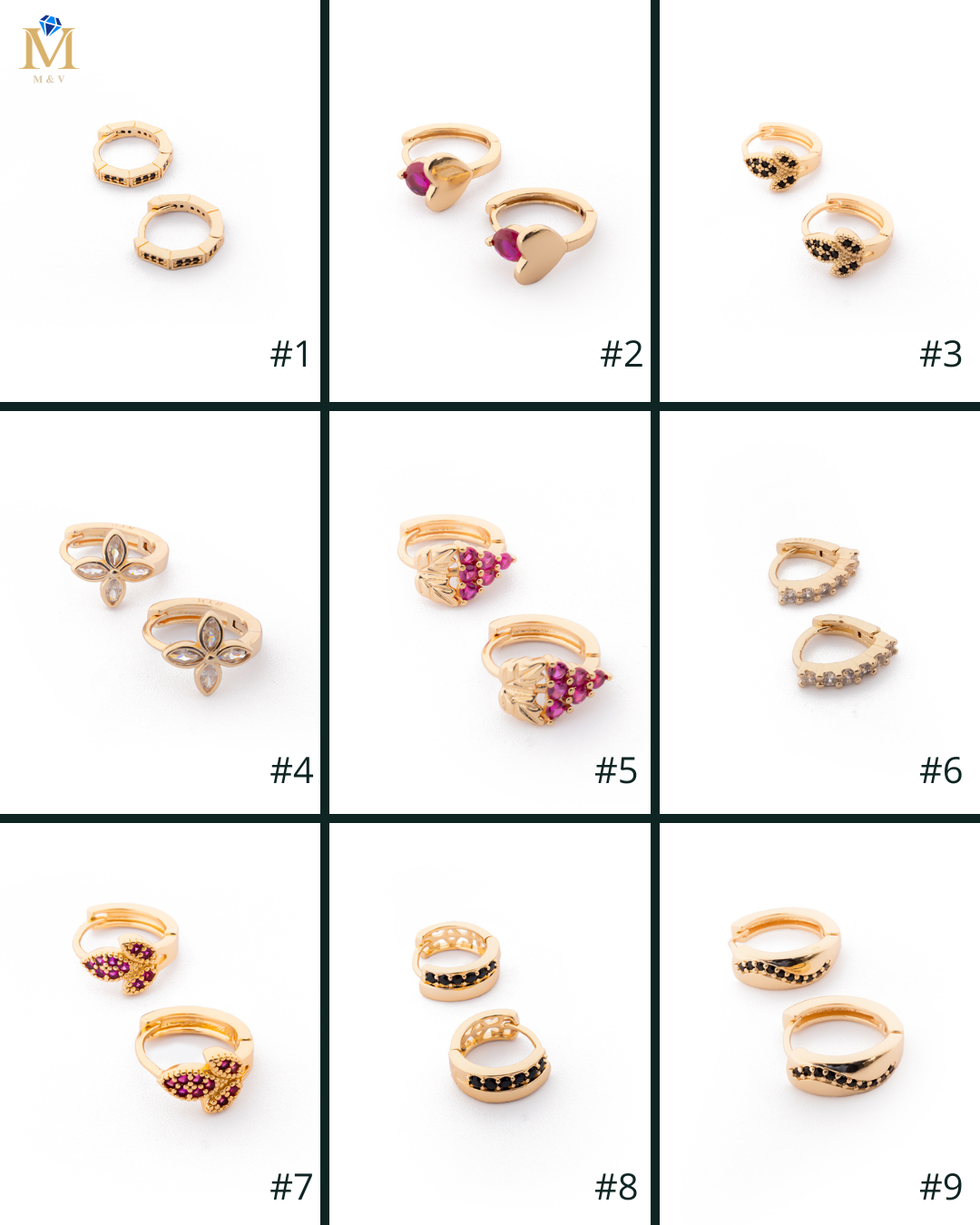 Aretes con piedras M5 Oro laminado