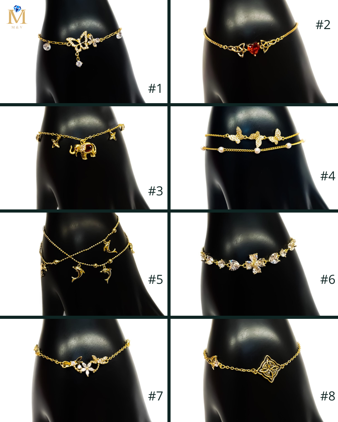 Pulsera de piedras con dije - M1 Oro Laminado