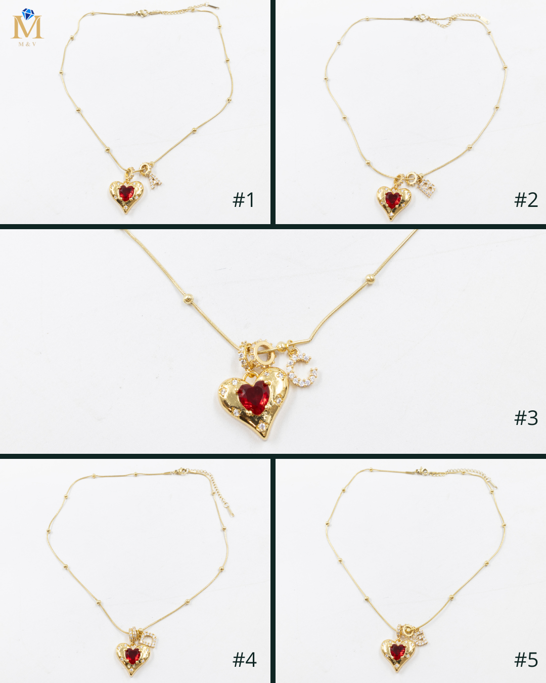 Collares Dorados con dije de Letra y corazon M1 Oro Laminado