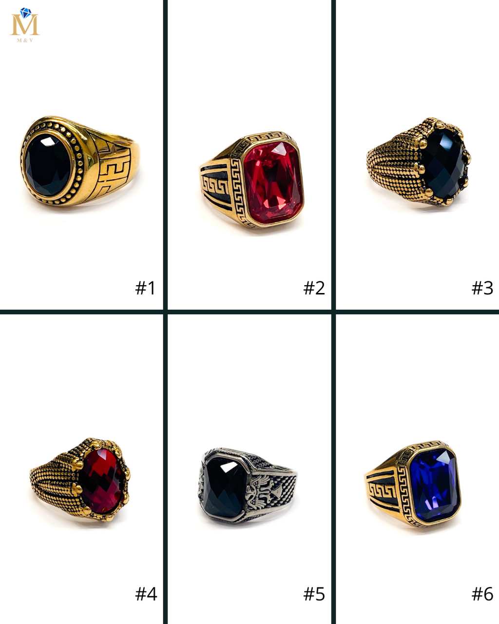 Anillo Piedra Dorado y Plateado M5 Acero Inoxidable