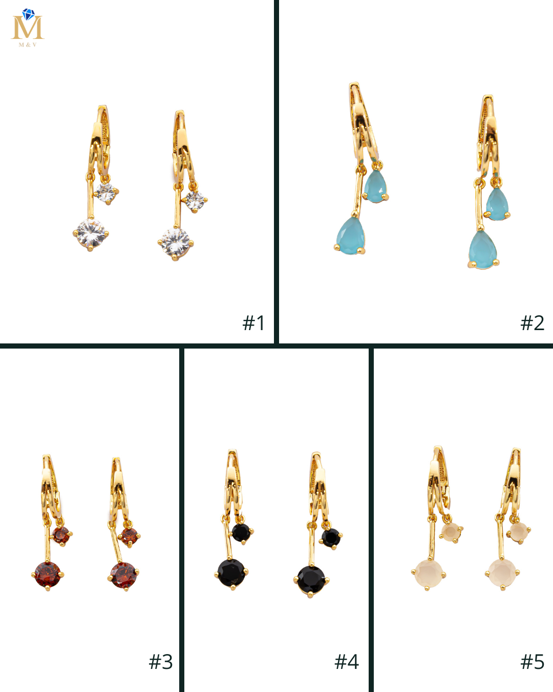 Aretes Dorados Largos con Piedra M1 Oro Laminado