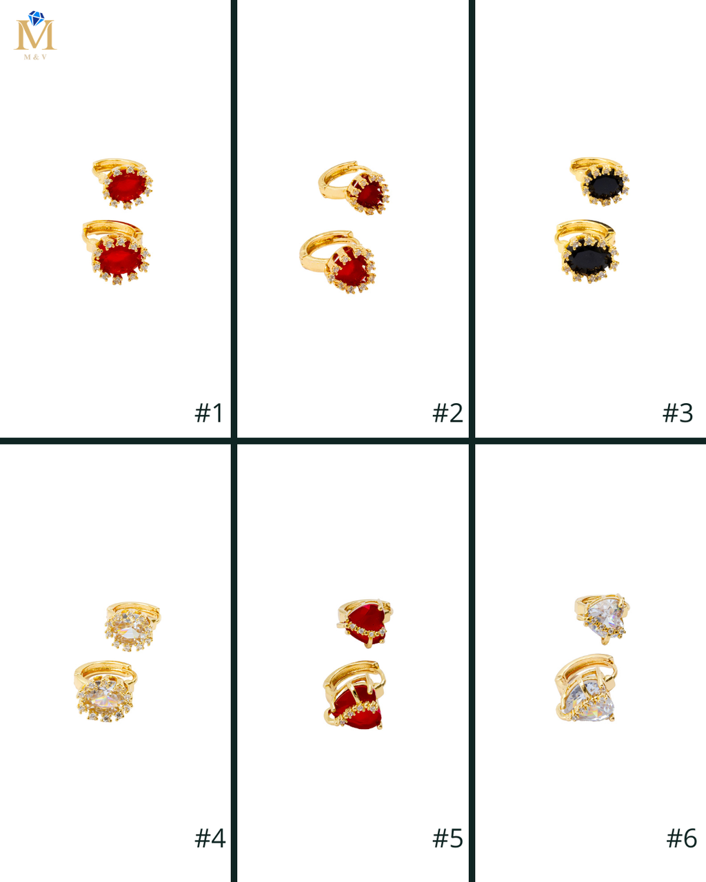 Aretes Huggies con Piedra M1 Oro Laminado