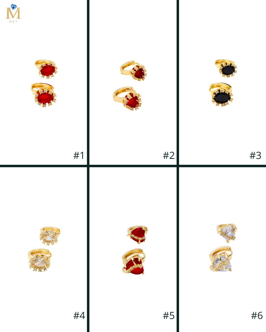 Aretes Huggies con Piedra M1 Oro Laminado