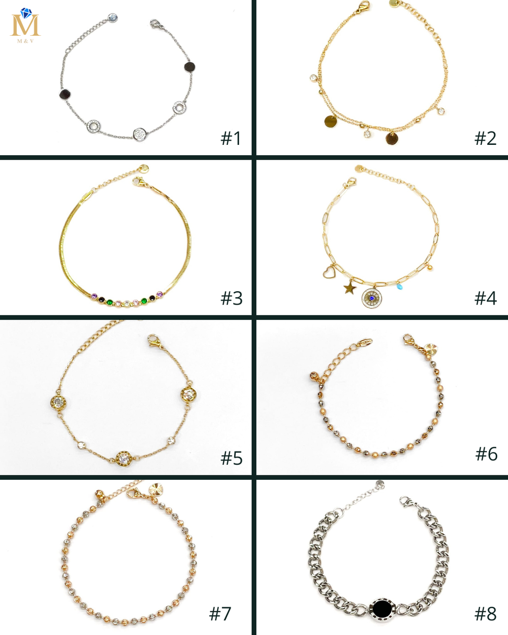 Pulsera Plateada con Piedras - 4 Oro Laminado