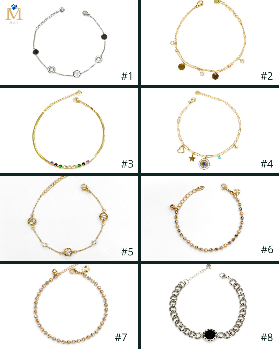Pulsera Plateada con Piedras - 4 Oro Laminado
