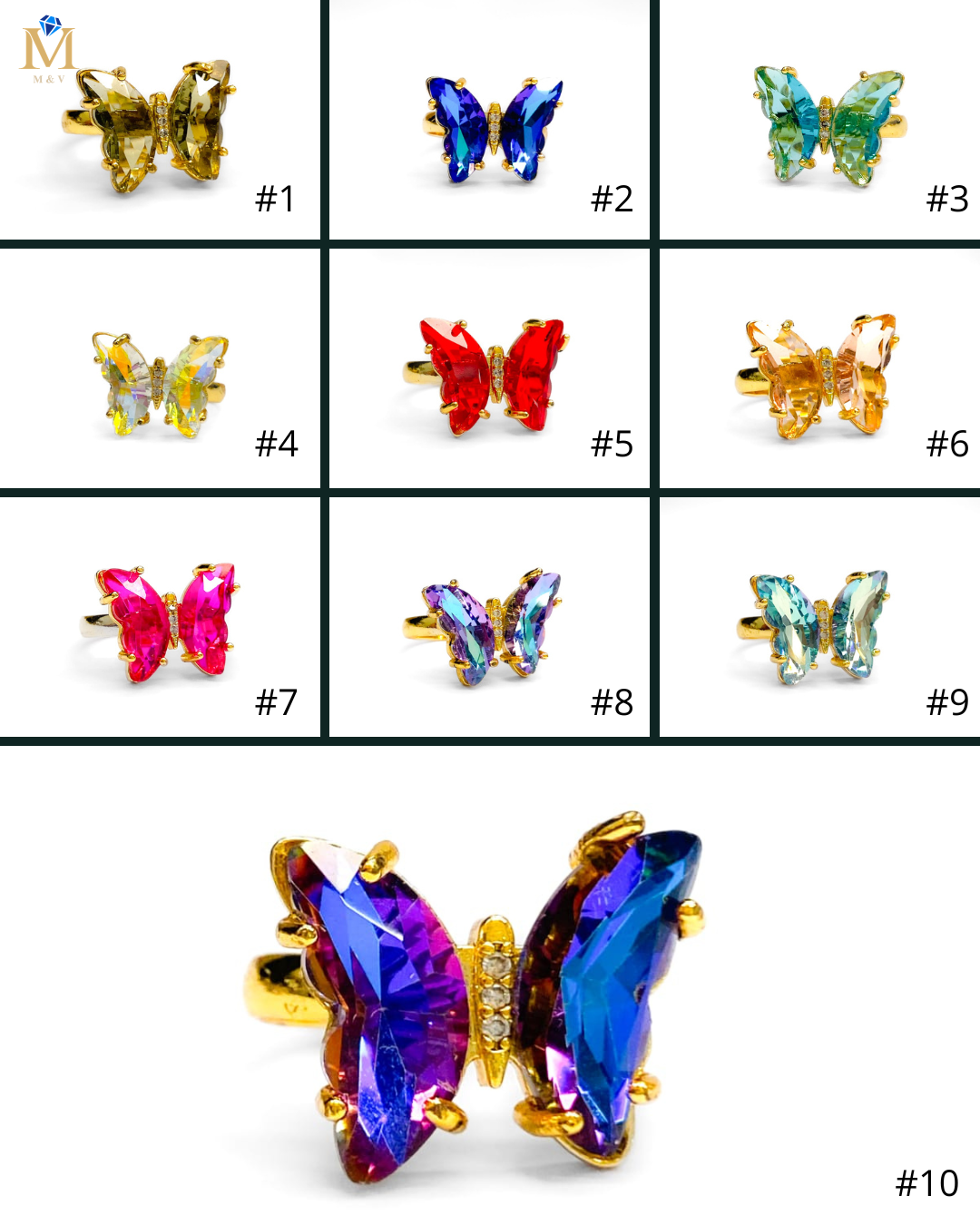 Anillo Mariposa Colores Ajustable M1 Oro Laminado