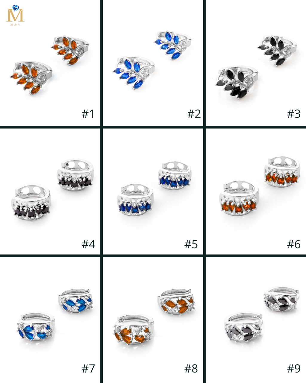 Aretes Plateados Huggies con Piedras Diferentes Colores M9 Oro Laminado