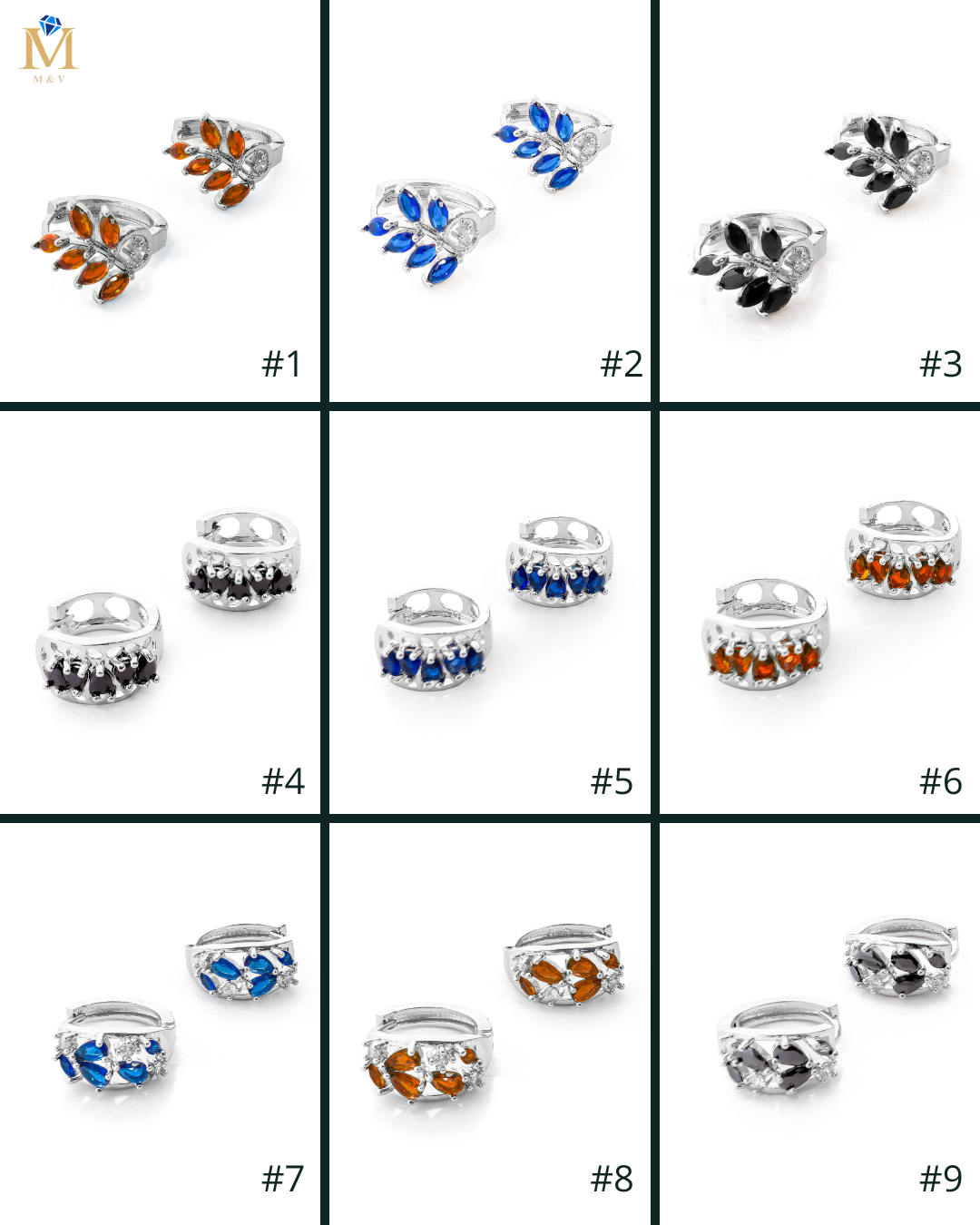 Aretes Plateados Huggies con Piedras Diferentes Colores M9 Oro Laminado