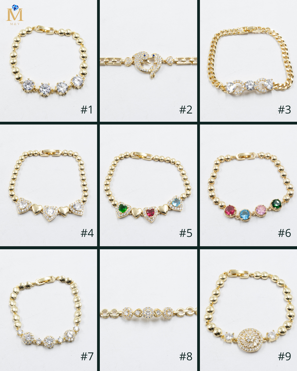 Pulseras Doradas con Piedras M4 Oro Laminado