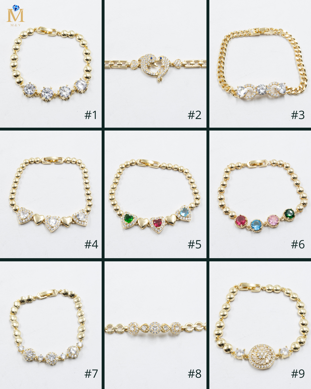 Pulseras Doradas con Piedras M4 Oro Laminado