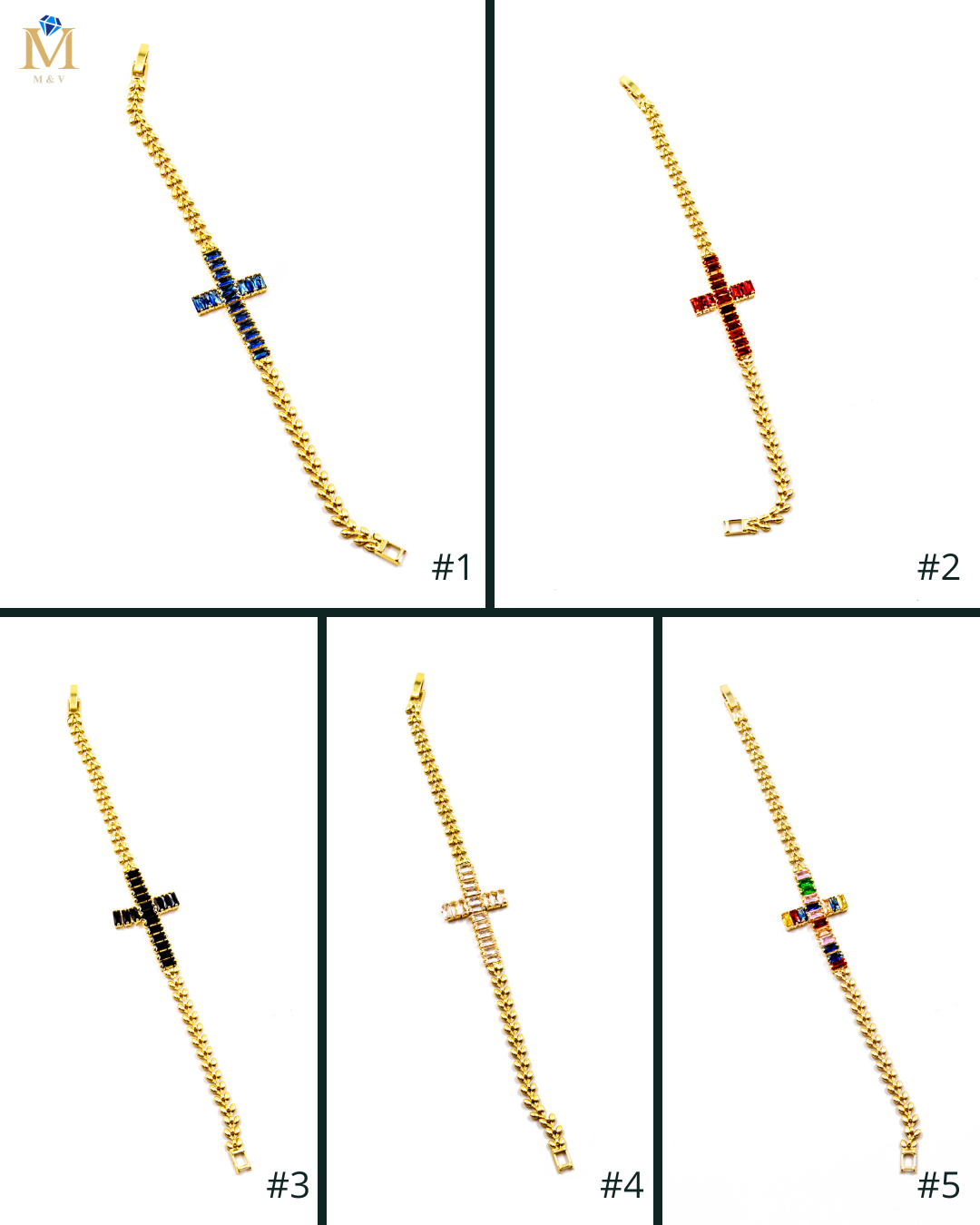 Pulsera de piedras con forma de cruz M2 Oro Laminado