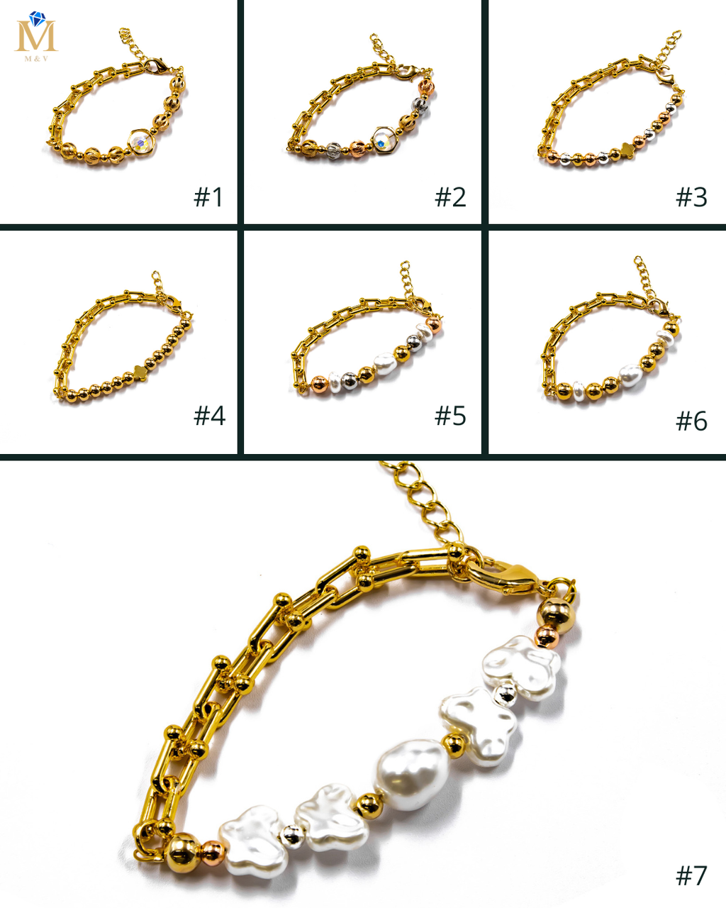 Pulsera Dorada con cuentas y dije - M2 Oro Laminado