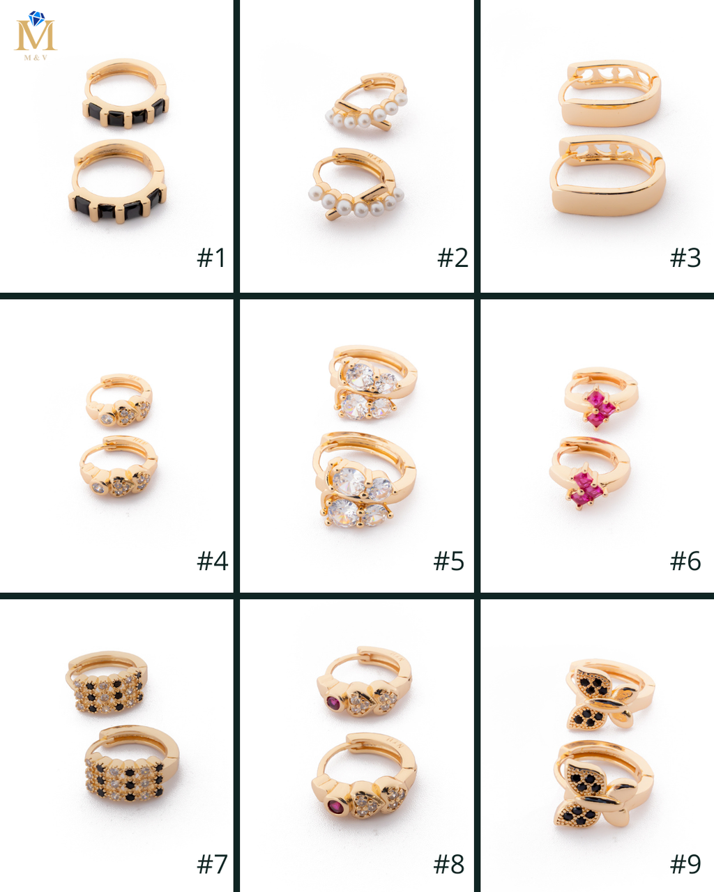 Aretes con piedras M1 Oro laminado
