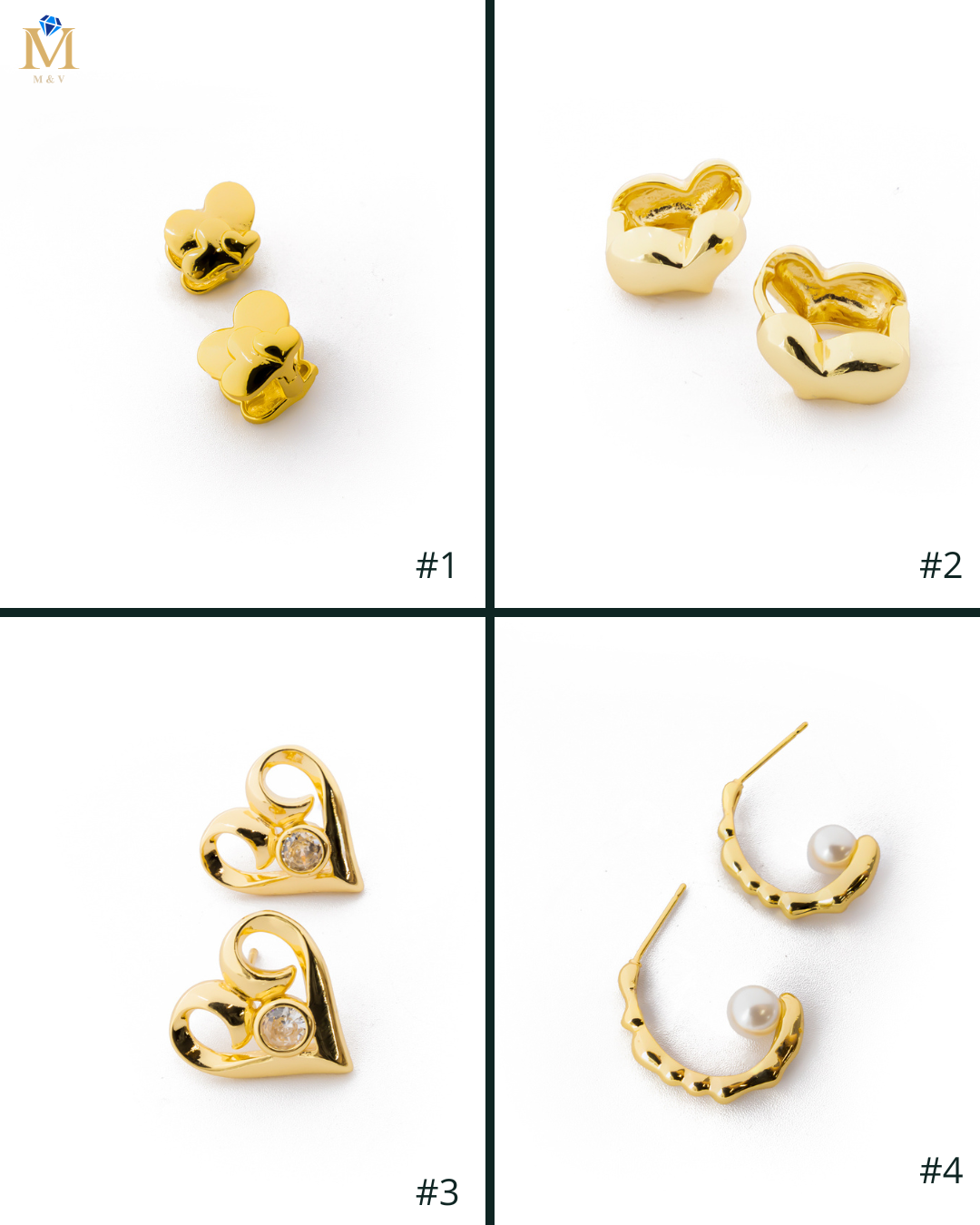 Aretes Dorados con Piedras M3 - ORO LAMINADO