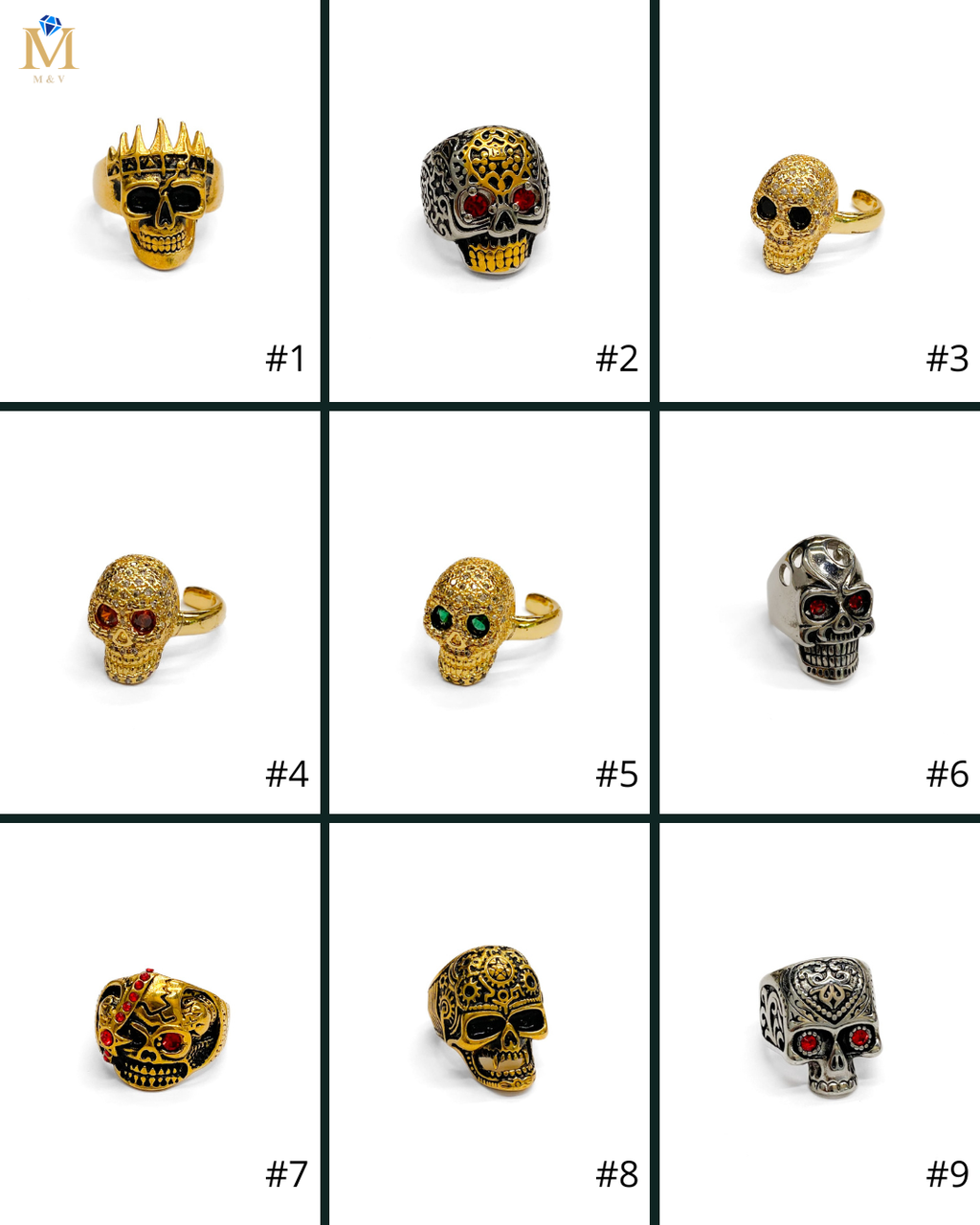 Anillo Calavera Dorado y Plateado Acero Inoxidable M20