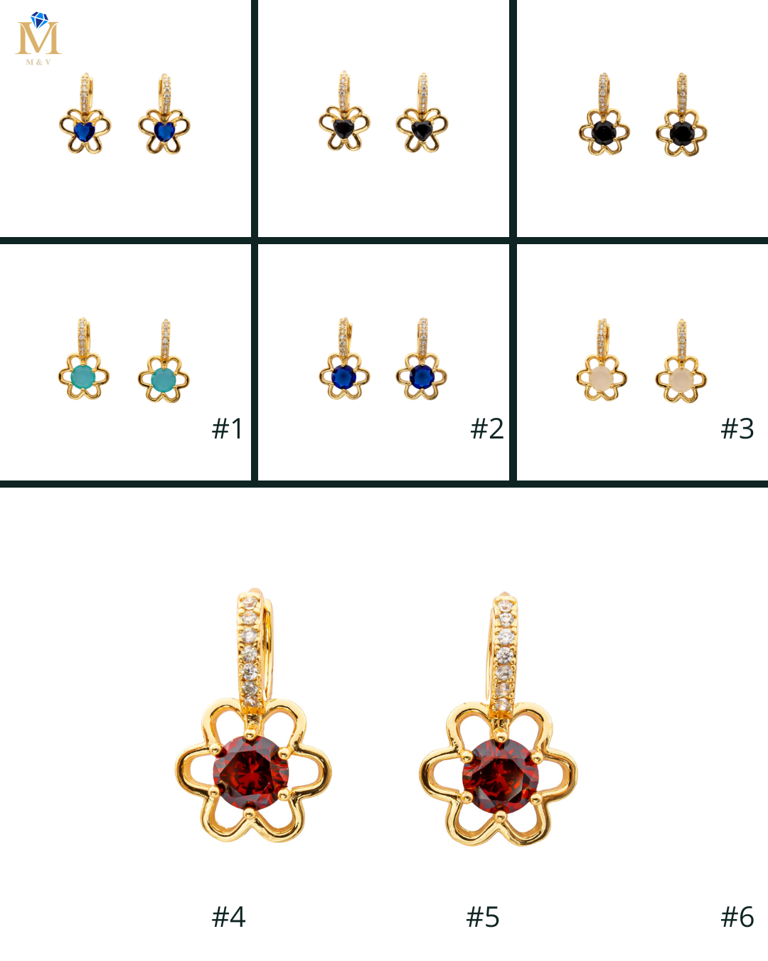 Aretes Dorados con Piedras M2 Oro Laminado