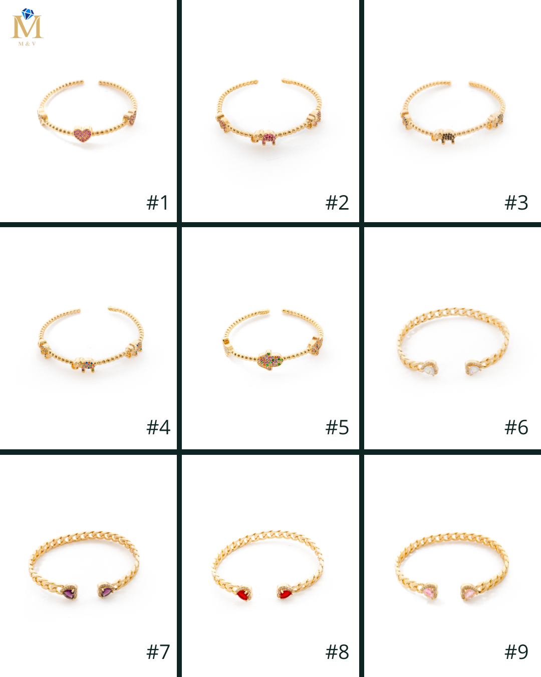 Brazalete Dorado con Piedras M2 Oro Laminado