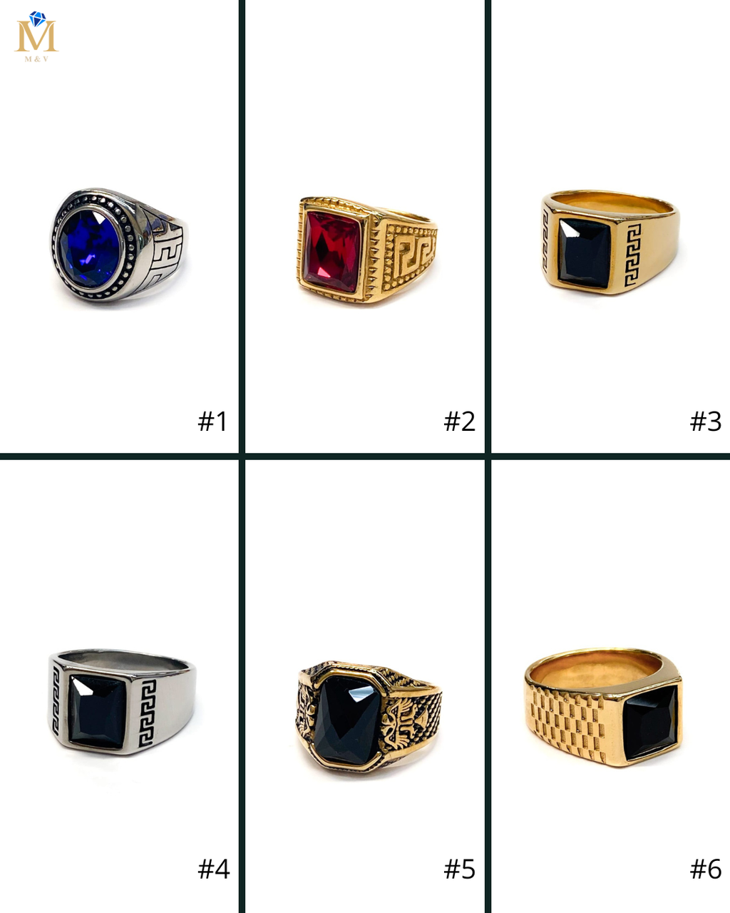 Anillo Piedra Dorado y Plateado M6 Acero Inoxidable