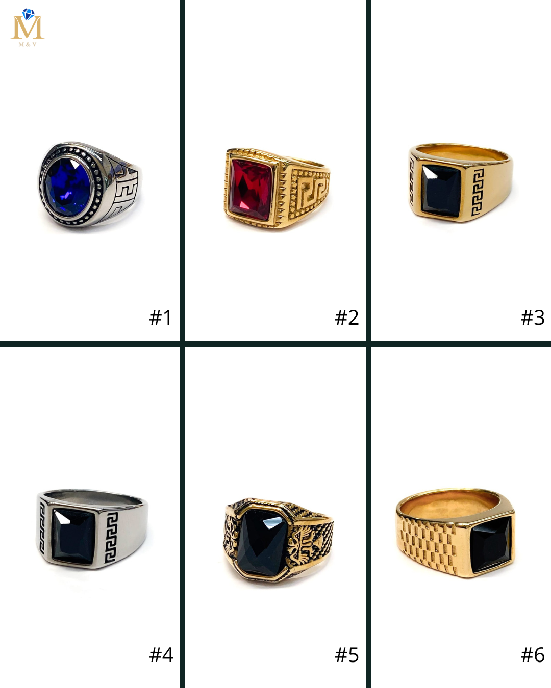 Anillo Piedra Dorado y Plateado M6 Acero Inoxidable