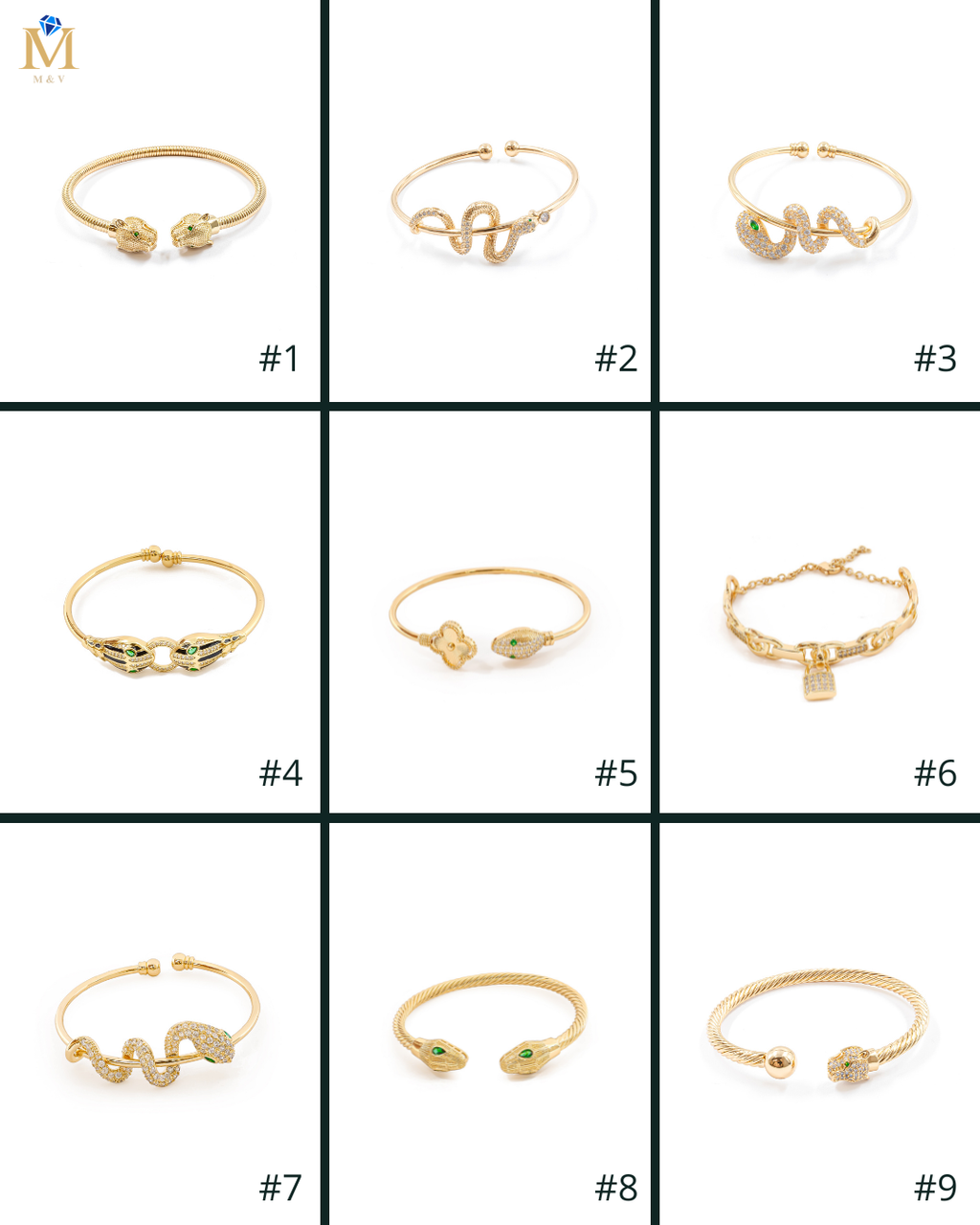 Brazalete Dorado con Piedras M6 Oro Laminado