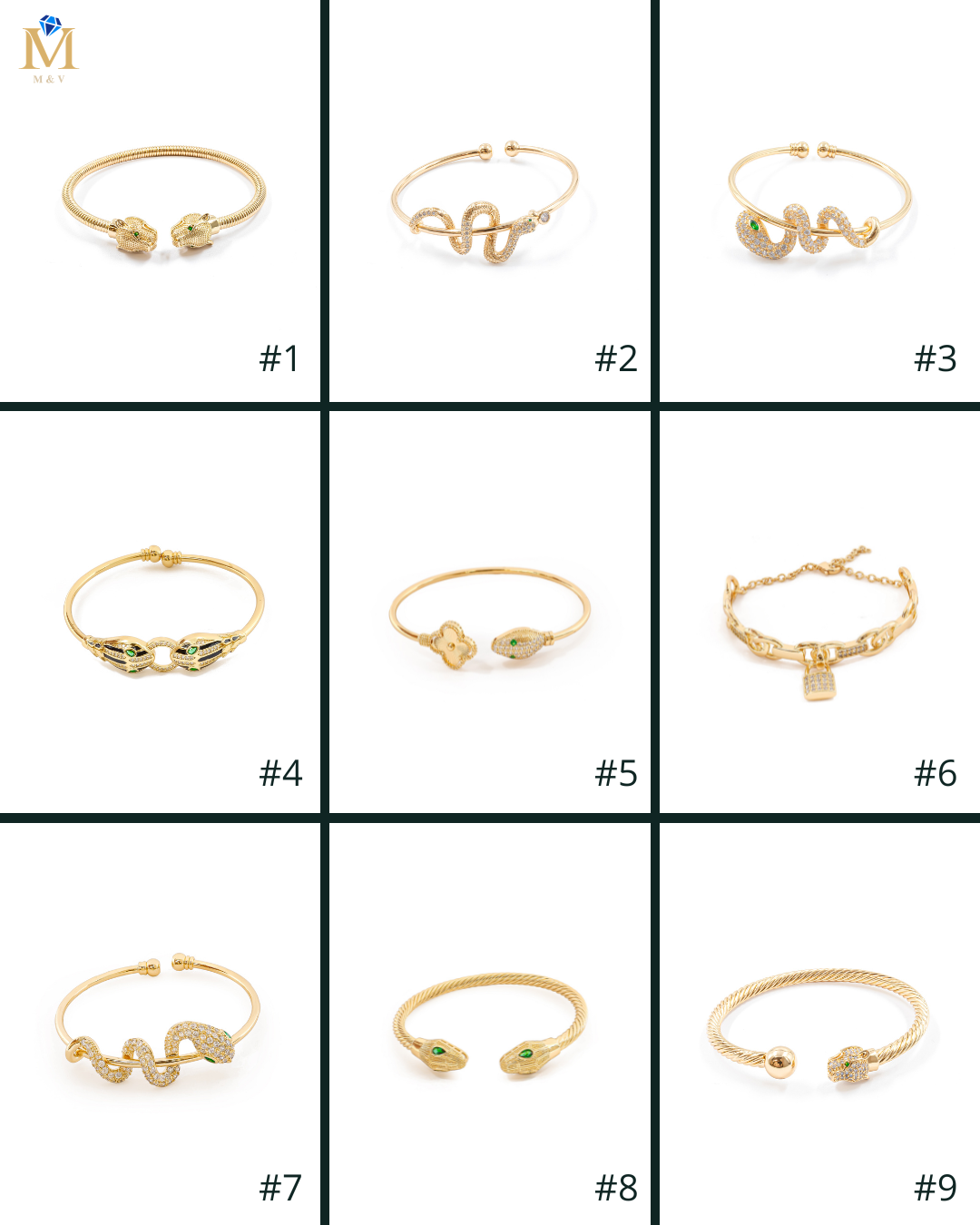 Brazalete Dorado con Piedras M6 Oro Laminado