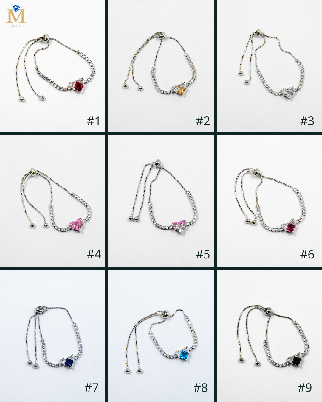 Pulsera dorada con piedras y dije de corazón - M4 Oro Laminado
