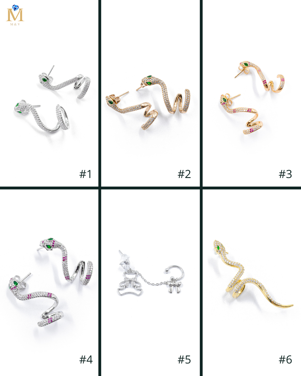 Aretes Plateados De Serpiente M2 Oro Laminado