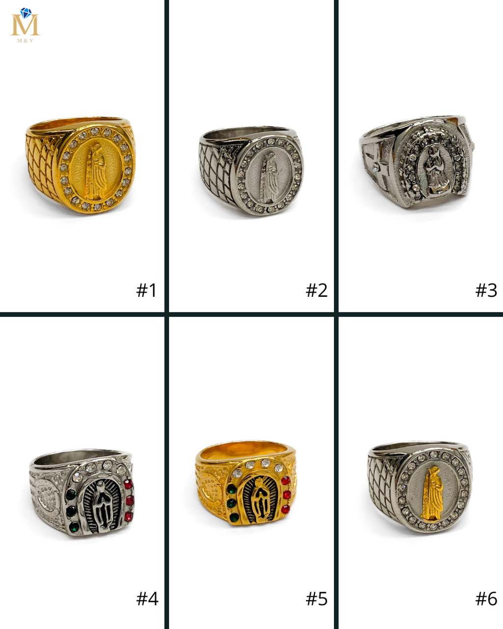 Anillo Religioso Dorado y Plateado Acero Inoxidable M11