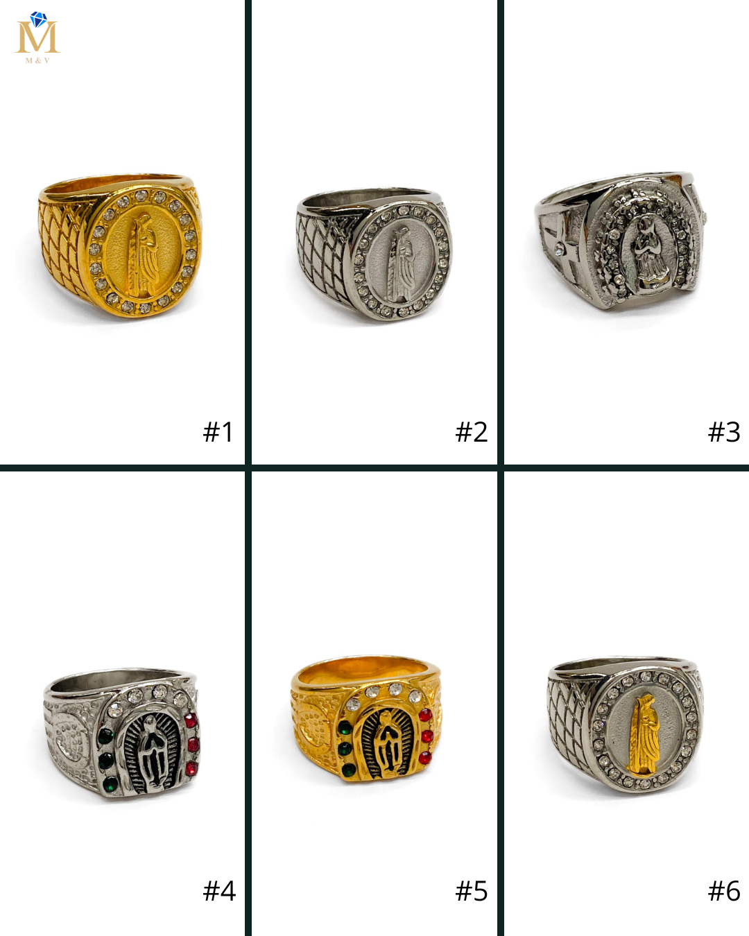 Anillo Religioso Dorado y Plateado Acero Inoxidable M11