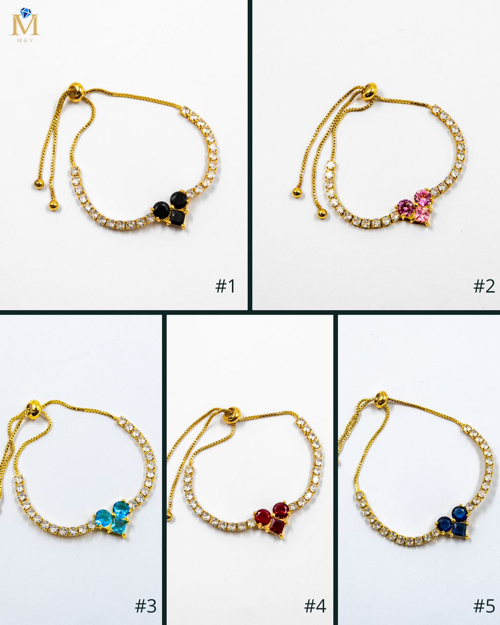 Pulsera dorada con piedras y dije de corazón - M3 Oro Laminado