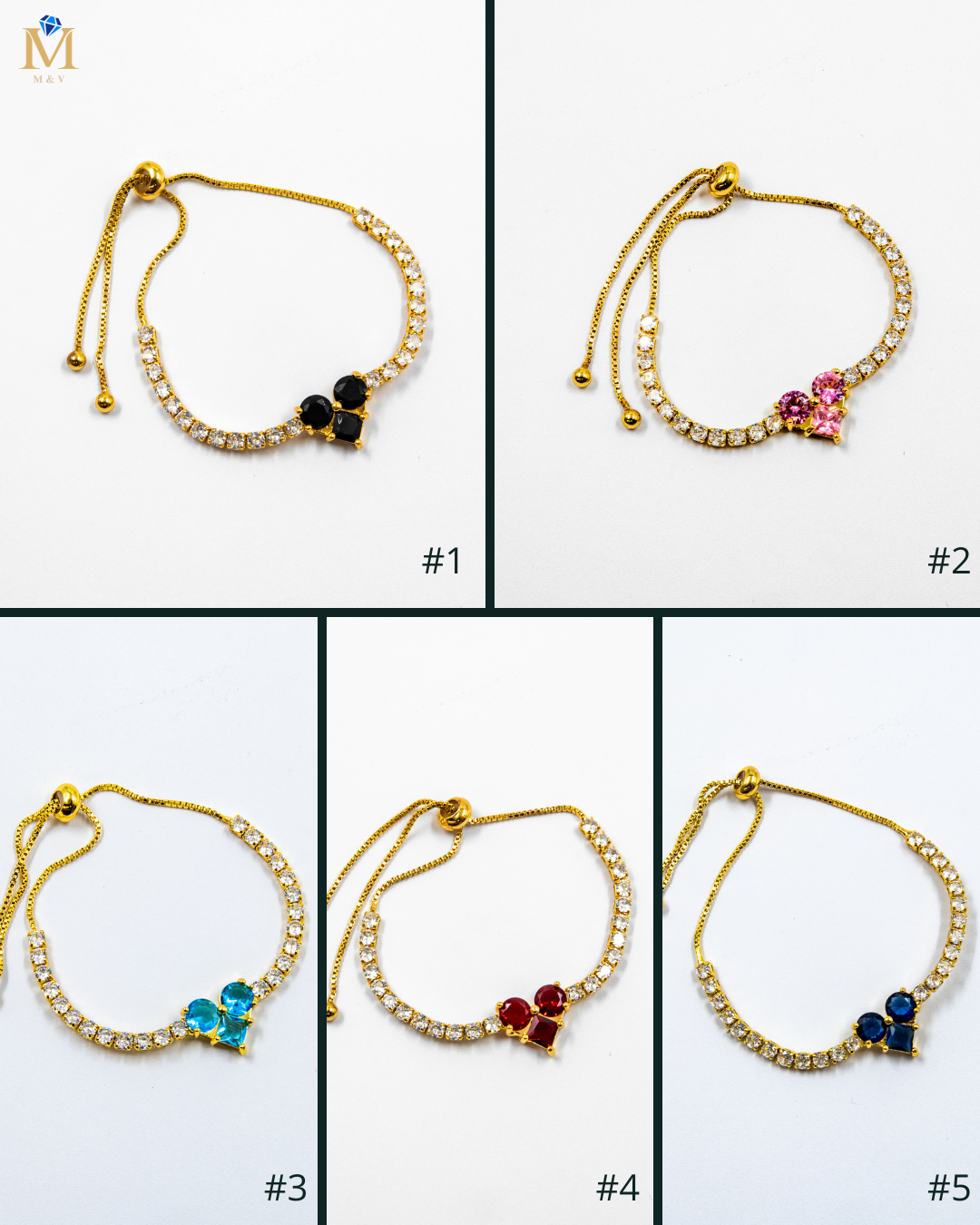 Pulsera dorada con piedras y dije de corazón - M3 Oro Laminado
