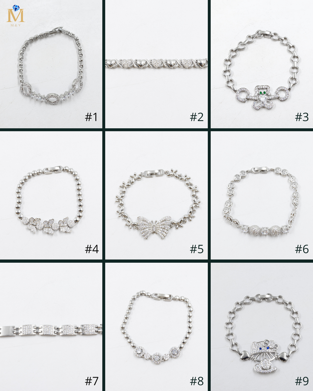 Cadenas de Pulseras Plateadas con Piedras M7 Oro Laminado