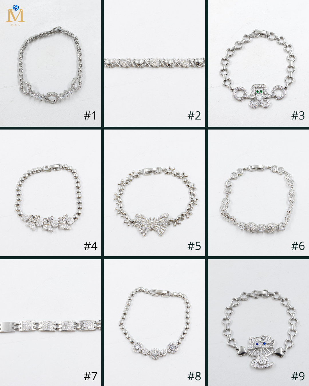 Cadenas de Pulseras Plateadas con Piedras M7 Oro Laminado