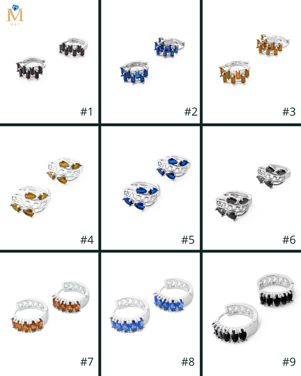Aretes Plateados Huggies con Piedras Diferentes Colores M13 Oro Laminado