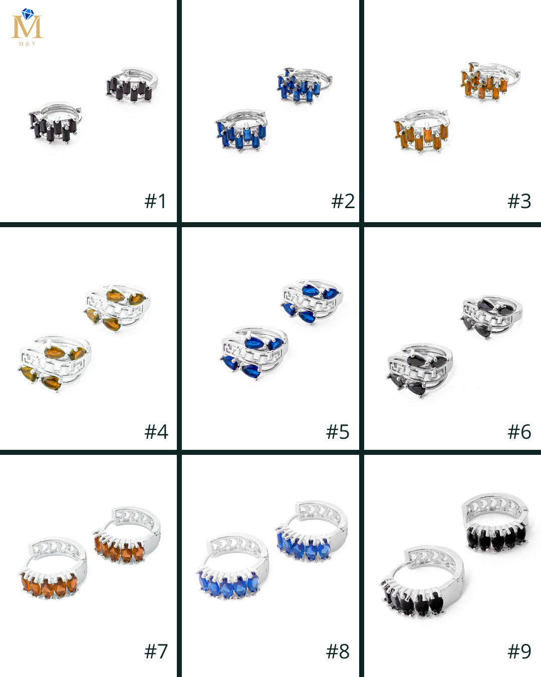 Aretes Plateados Huggies con Piedras Diferentes Colores M13 Oro Laminado
