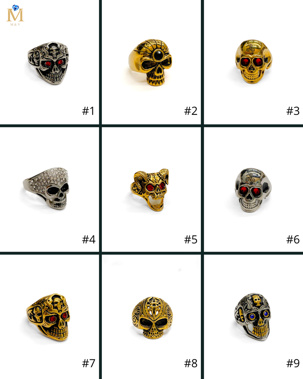 Anillo Calavera Dorado y Plateado Acero Inoxidable M16