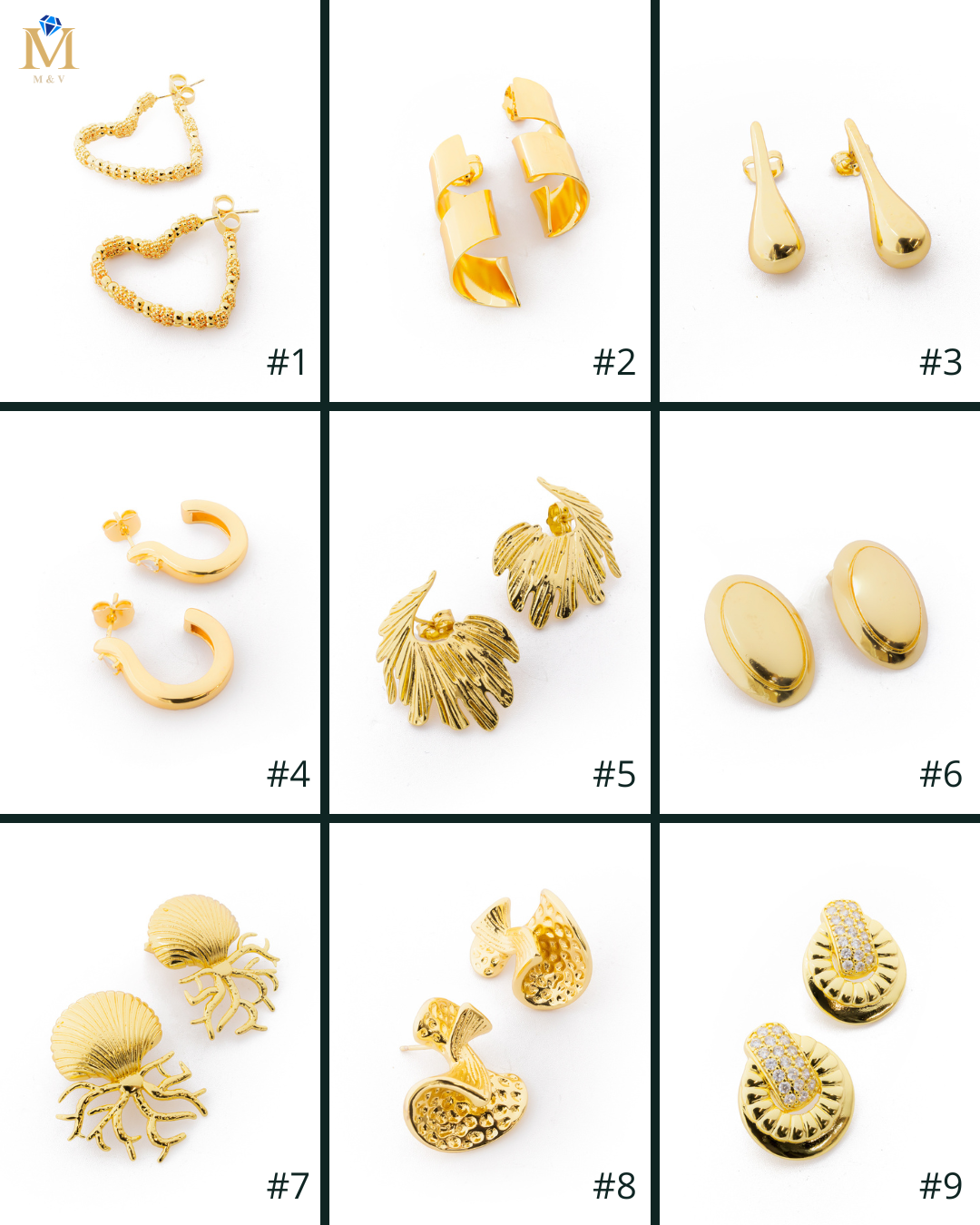 Aretes Dorados con Piedras M6 Oro Laminado