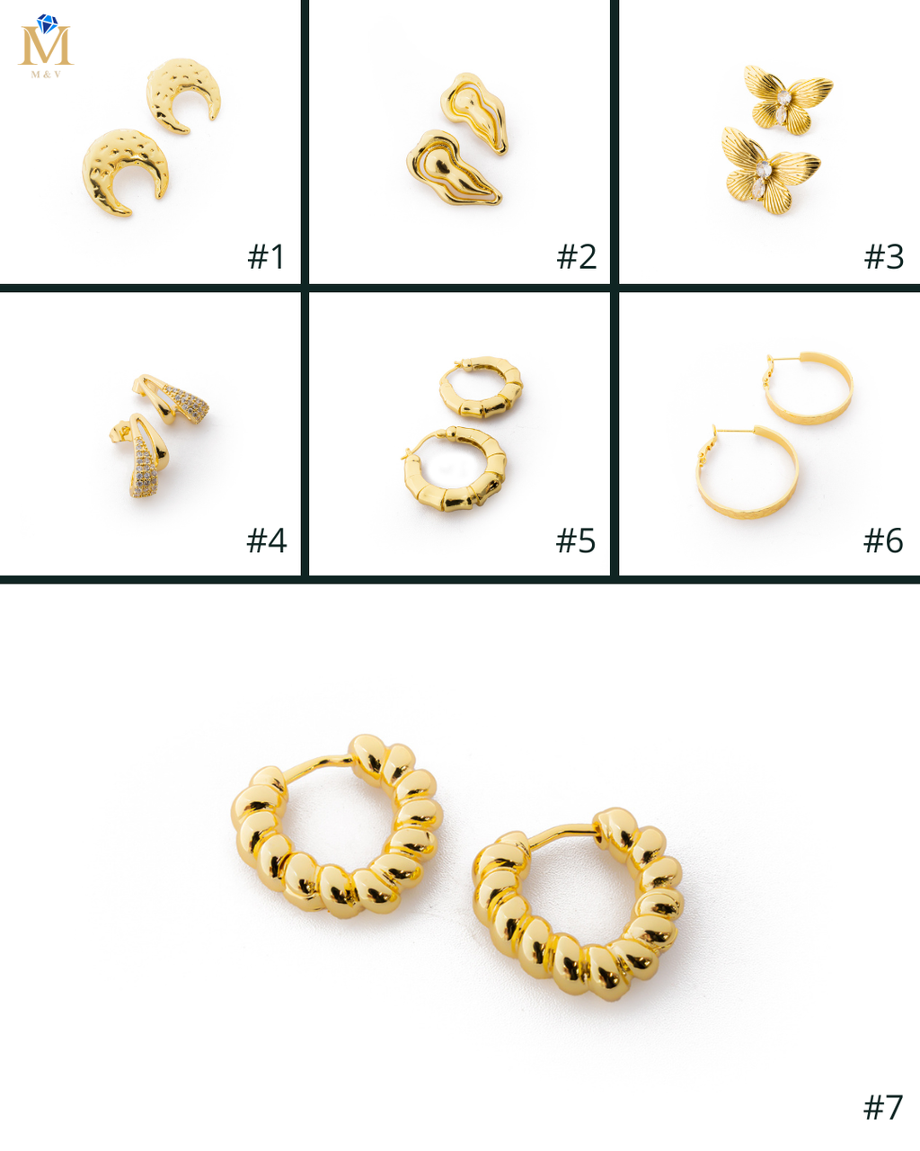Aretes Dorados con Piedras M5 Oro Laminado