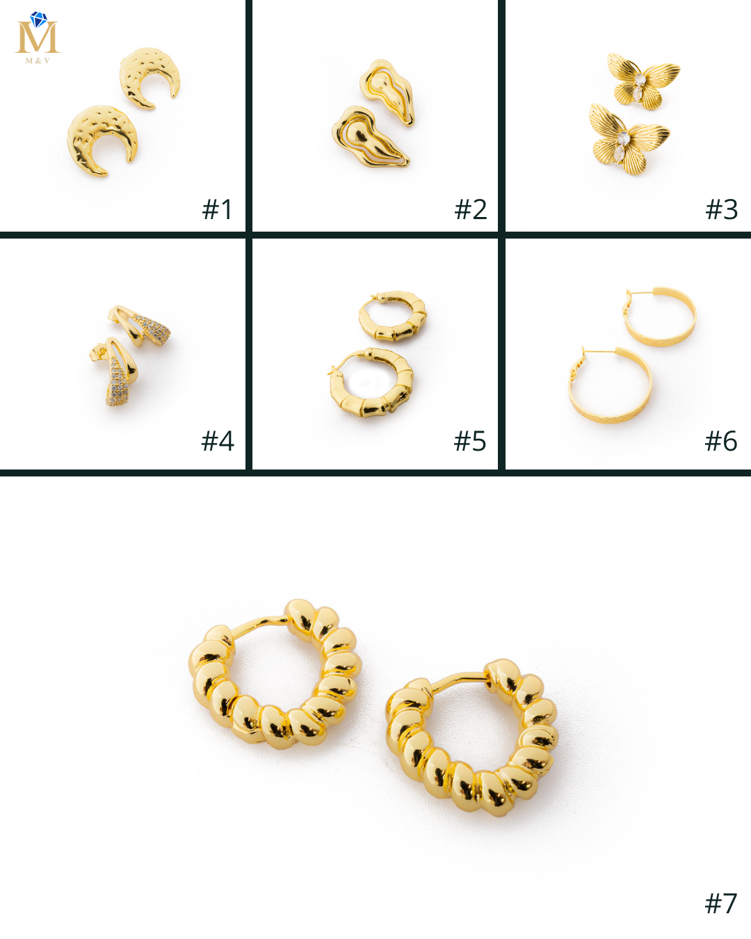 Aretes Dorados con Piedras M5 Oro Laminado
