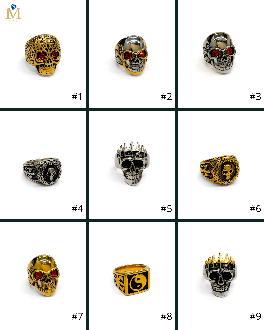 Anillo Calavera Dorado y Plateado Acero Inoxidable M19
