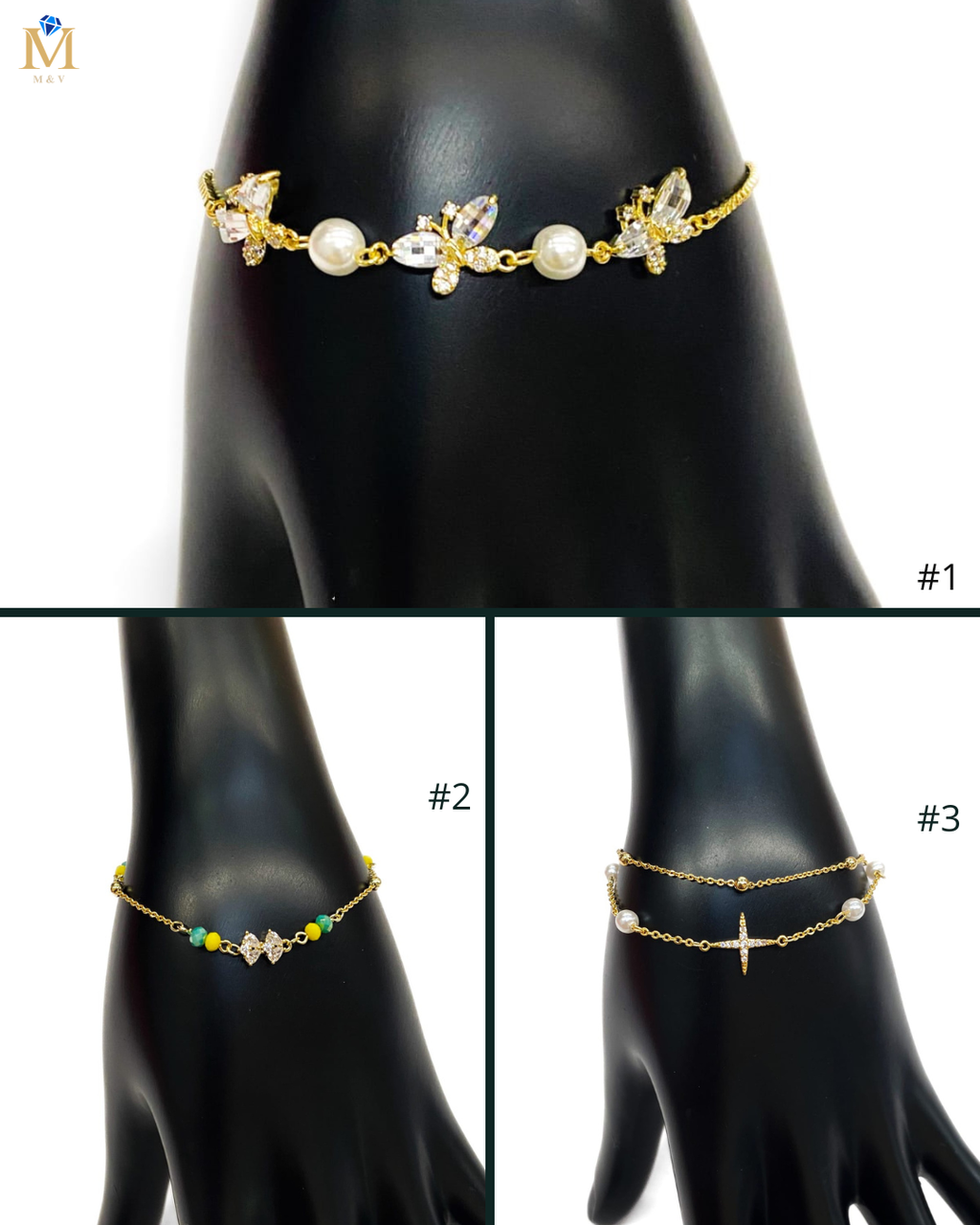 Pulsera de piedras con dije - M3 Oro Laminado