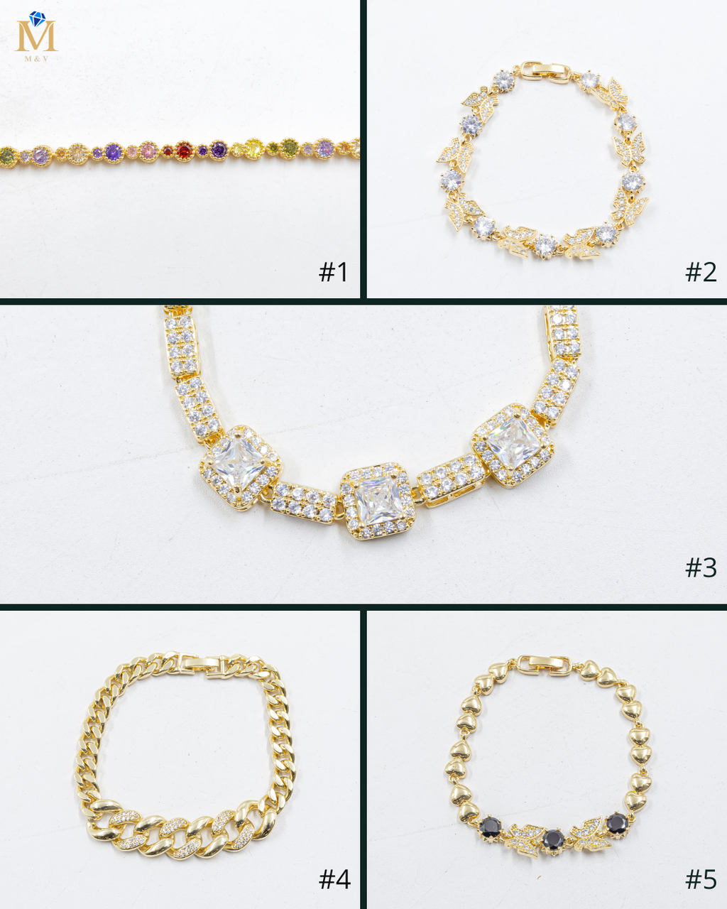 Cadenas de Pulseras Doradas con Piedras M1 Oro Laminado